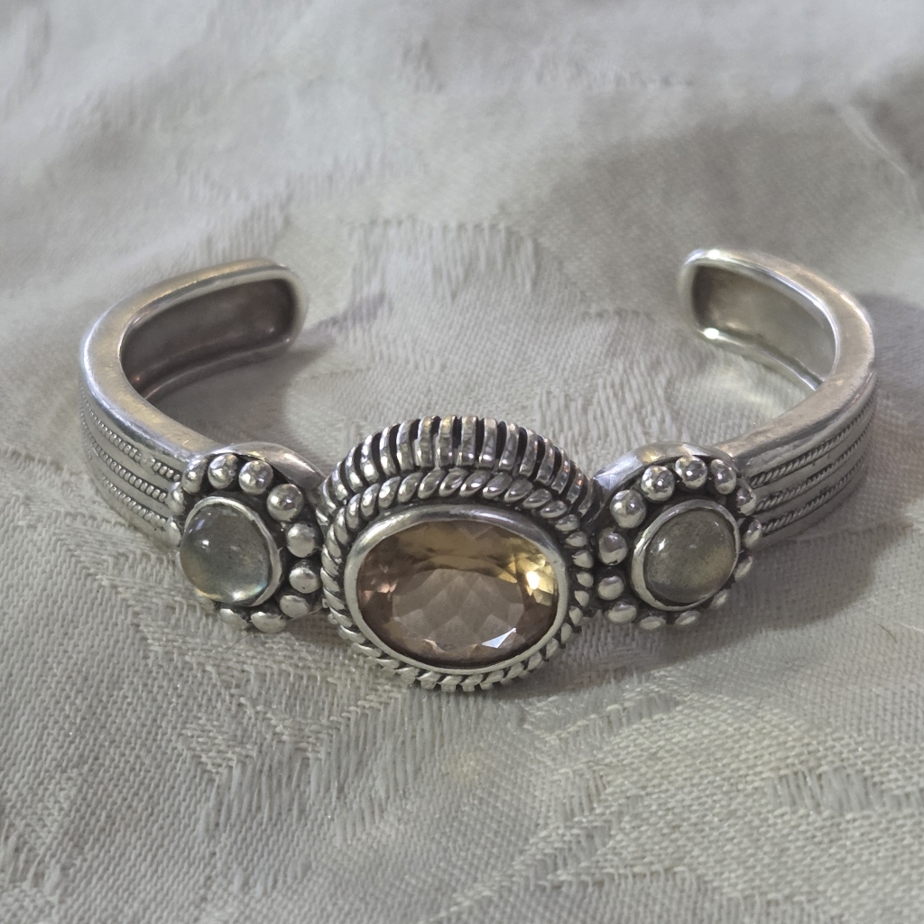 Stephen Dweck Citrine And Moonstone Cuff Bracelet In Sterling Silver